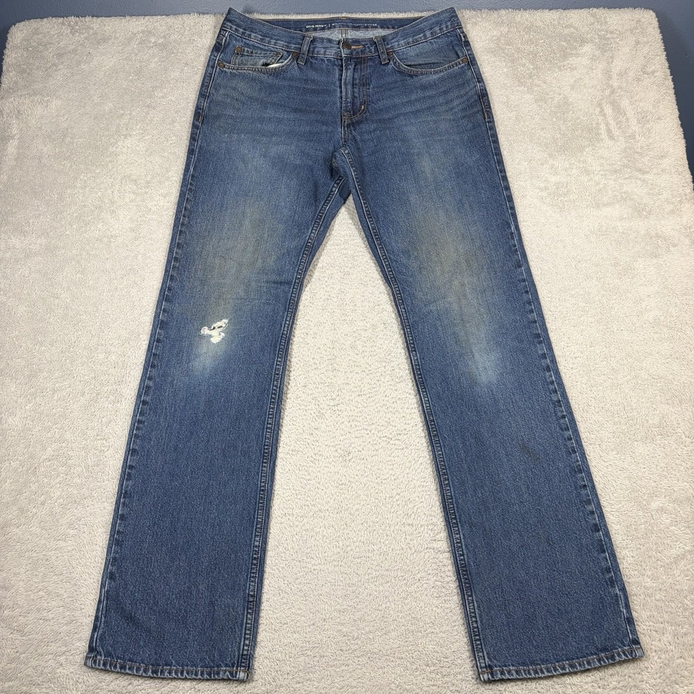 Old Navy Bootcut Jeans Mens 34x36 Distressed Faded Denim Pants Distressing